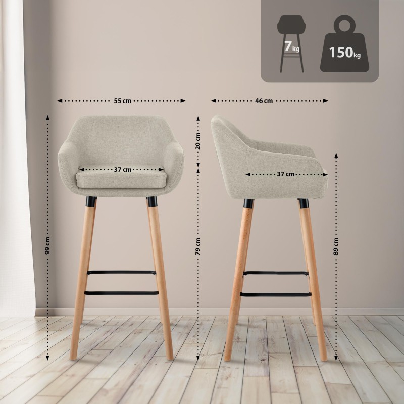 Juego de 2 taburetes de bar Grant en tela color crema