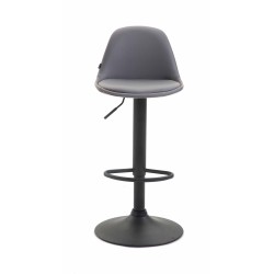 Taburete de bar Kiel, totalmente tapizado en piel sintética negra y gris.