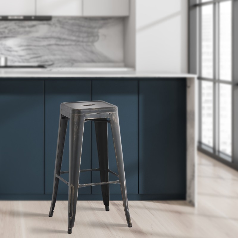 Juego de 2 taburetes de bar Joshua negros y dorados