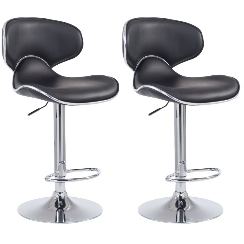Juego de 2 taburetes de bar Las Vegas V2 en piel sintética cromada negra