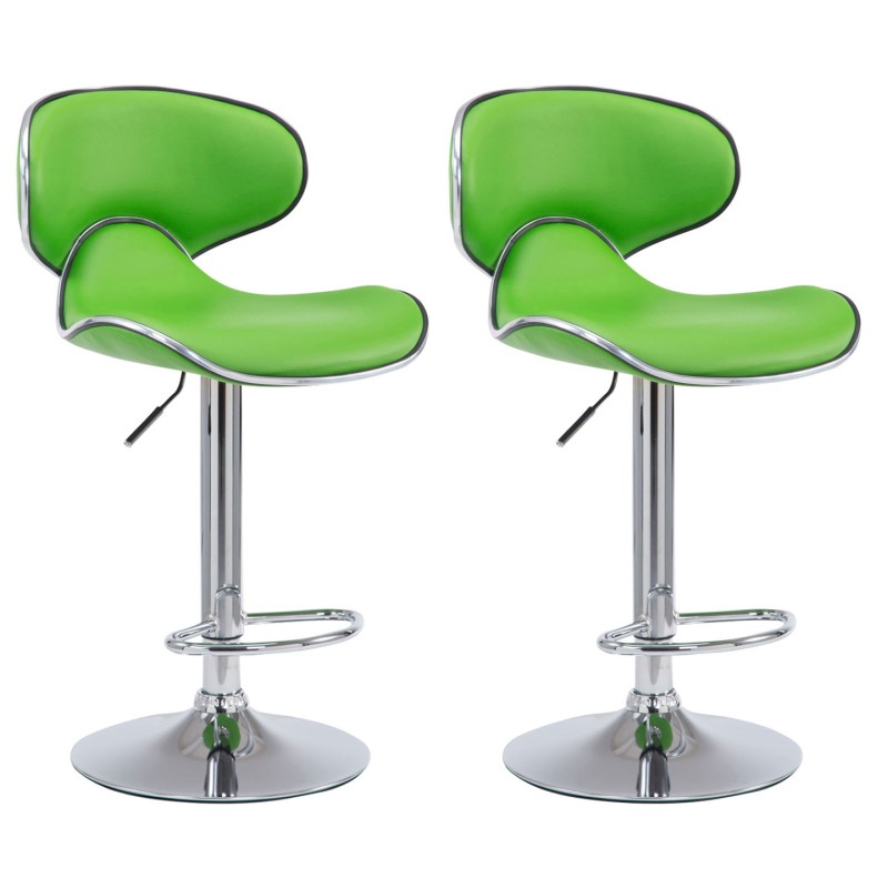 Juego de 2 taburetes de bar Las Vegas V2 en piel sintética verde cromada