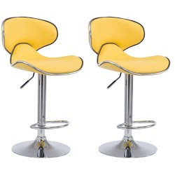 Juego de 2 taburetes de bar Las Vegas V2 en piel sintética color amarillo cromado