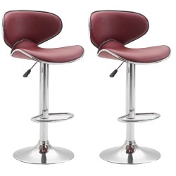 Juego de 2 taburetes de bar Las Vegas V2 en piel sintética cromada, rojo burdeos
