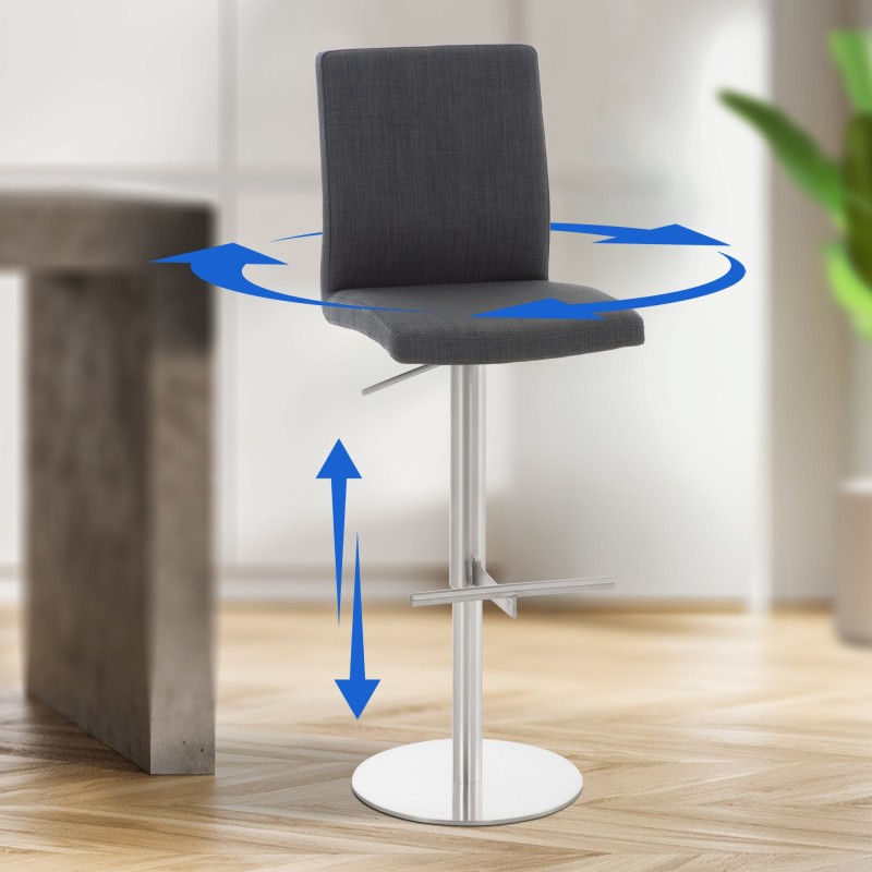 Taburete de bar Cádiz, tapizado en tela, acero inoxidable gris oscuro
