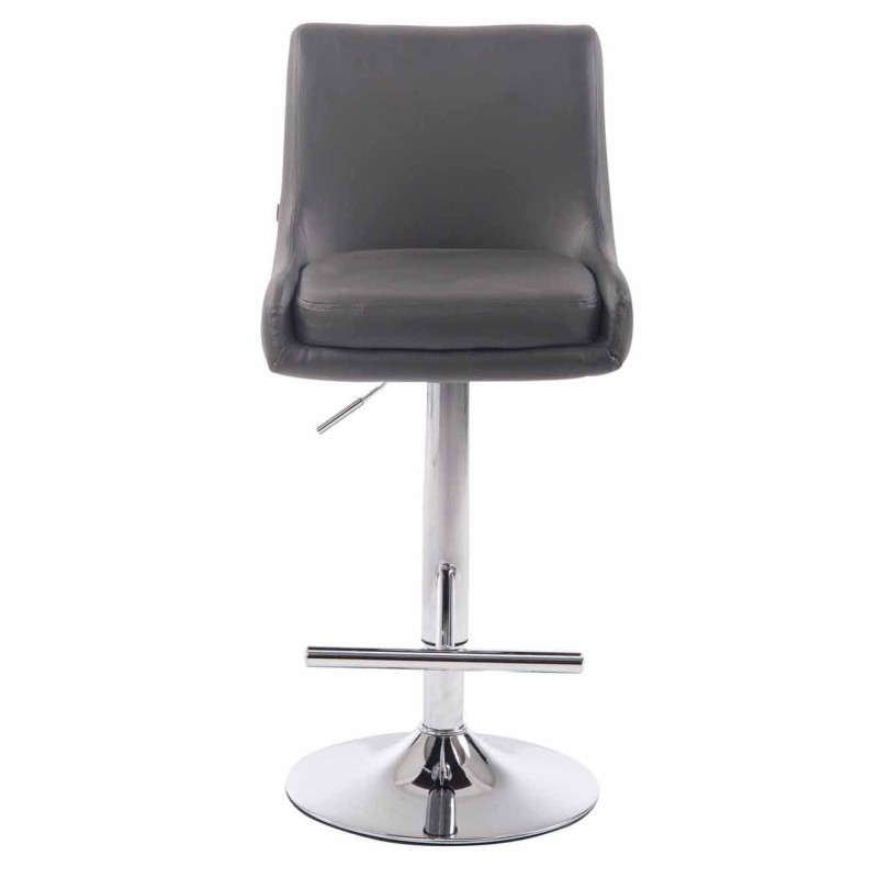 Juego de 2 taburetes de bar Club, imitación piel, gris cromado