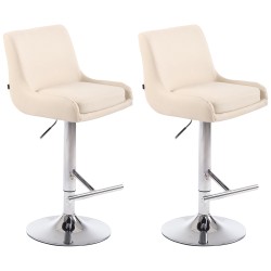 Juego de 2 taburetes de bar Club, imitación de cuero, cromo crema