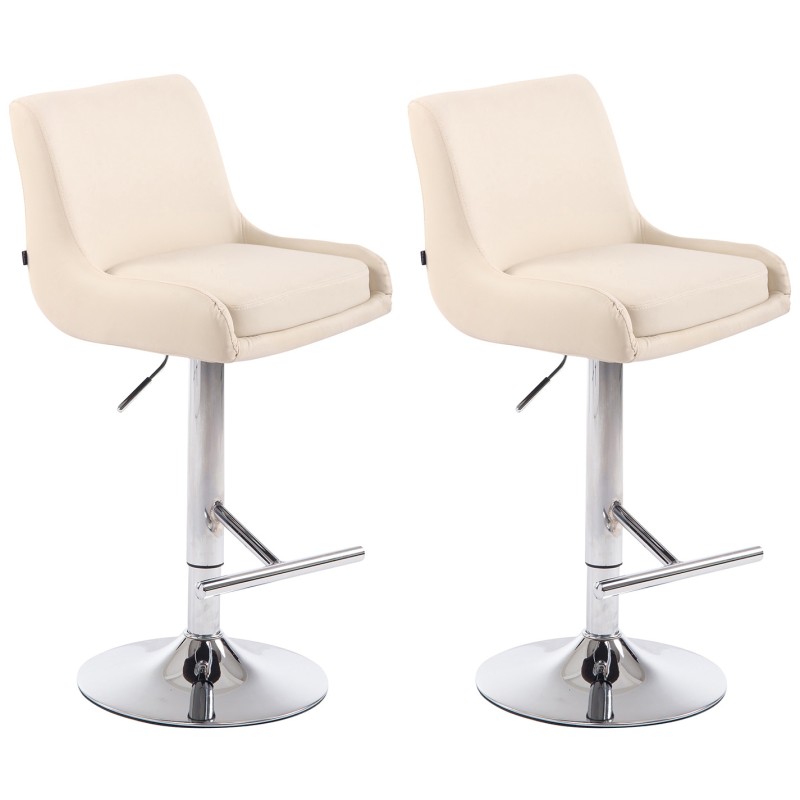 Juego de 2 taburetes de bar Club, imitación de cuero, cromo crema