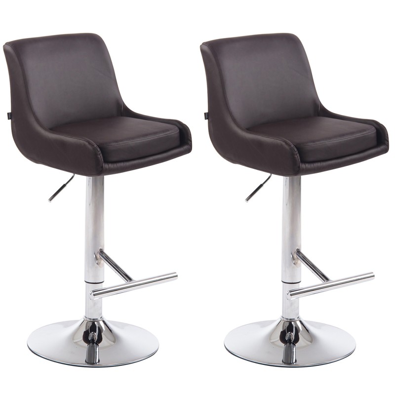 Juego de 2 taburetes de bar Club, imitación piel, marrón cromado