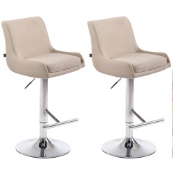 Juego de 2 taburetes de bar Club, tapizados en tela, con acabado cromado color crema.