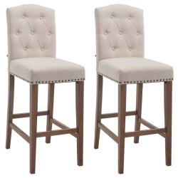 Juego de 2 taburetes de bar Louise, tapizados en tela antigua color crema claro.