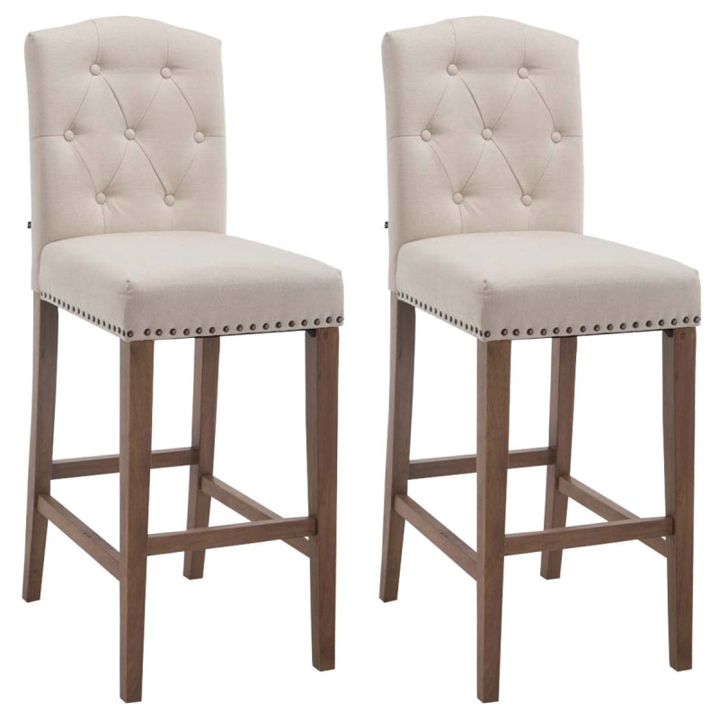 Juego de 2 taburetes de bar Louise, tapizados en tela antigua color crema claro.