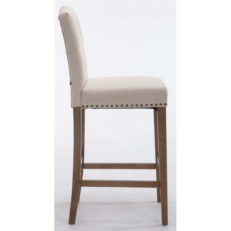 Juego de 2 taburetes de bar Louise, tapizados en tela antigua color crema claro.