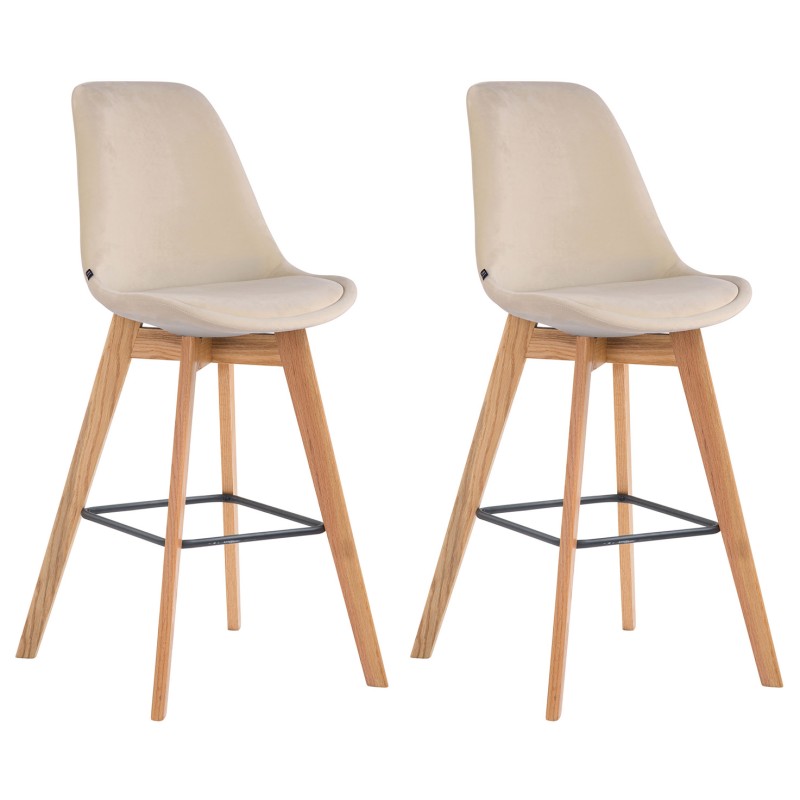 Juego de 2 taburetes de bar Metz en terciopelo natural color crema