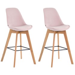 Juego de 2 taburetes de bar Metz en terciopelo rosa natural