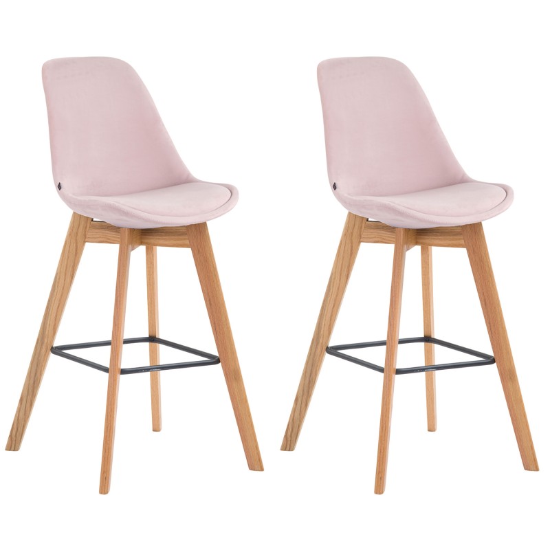 Juego de 2 taburetes de bar Metz en terciopelo rosa natural