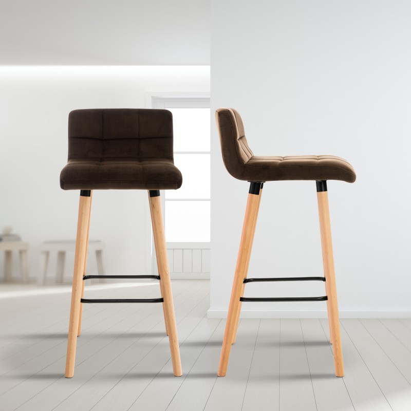 Juego de 2 taburetes de bar Lincoln en terciopelo marrón