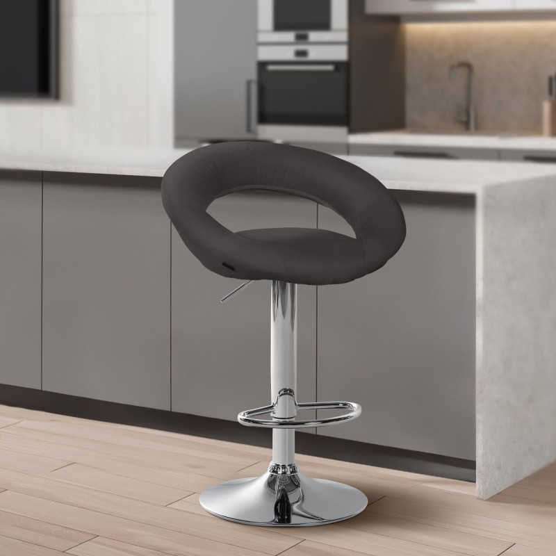 Taburete de bar Olinda, tapizado en tela, cromado gris oscuro