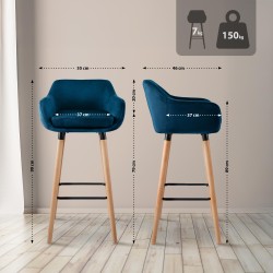 Juego de 2 taburetes de bar Grant en terciopelo azul