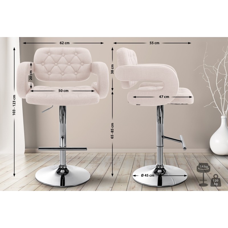 Juego de 2 taburetes de bar Dublin, tapizados en tela beige C