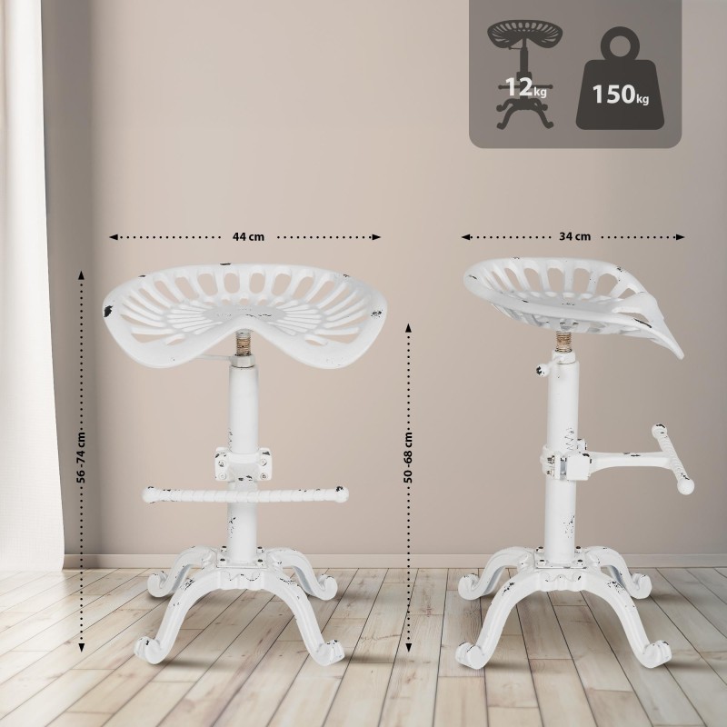 Juego de 2 taburetes de bar Butch, blanco antiguo