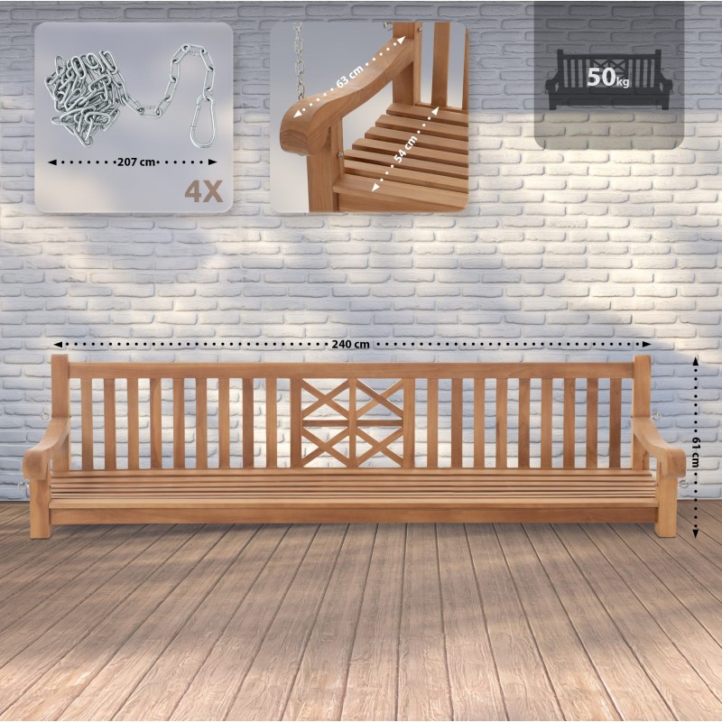 banco columpio de teca de 240 cm para granja