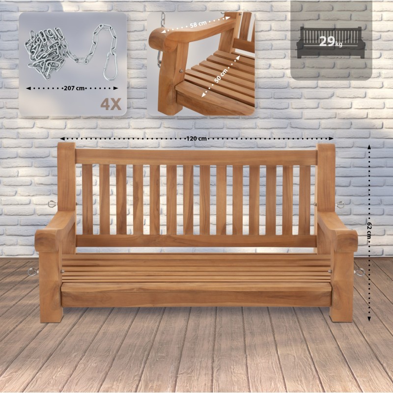 Banco colgante de teca Joyce de 120 cm