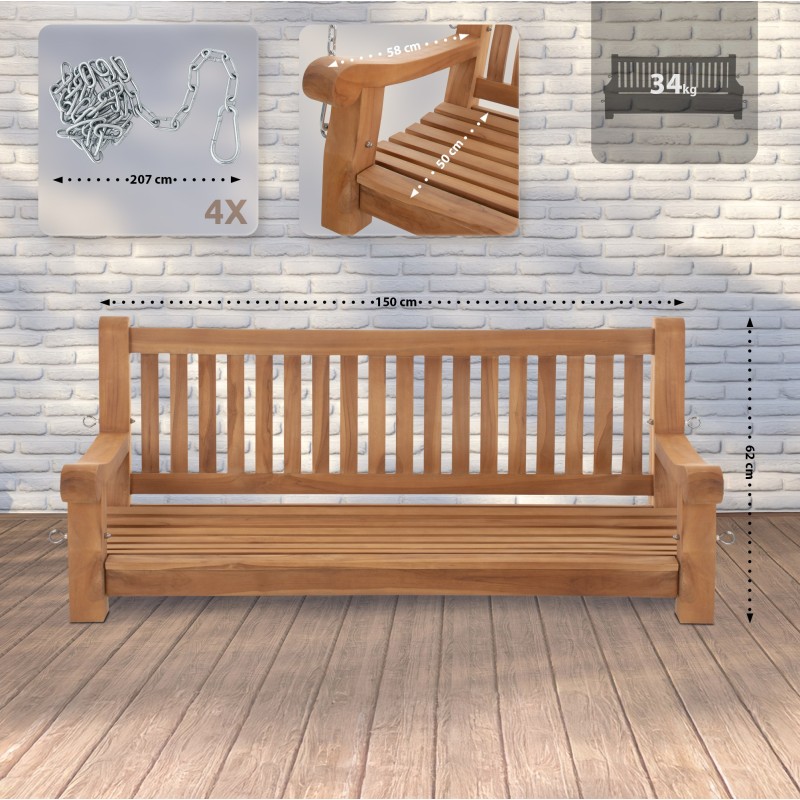 Banco colgante de teca Joyce de 150 cm