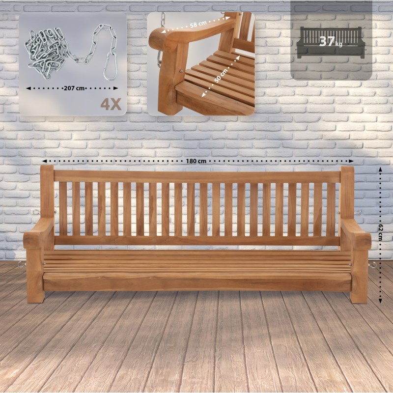 Banco colgante de teca Joyce de 180 cm