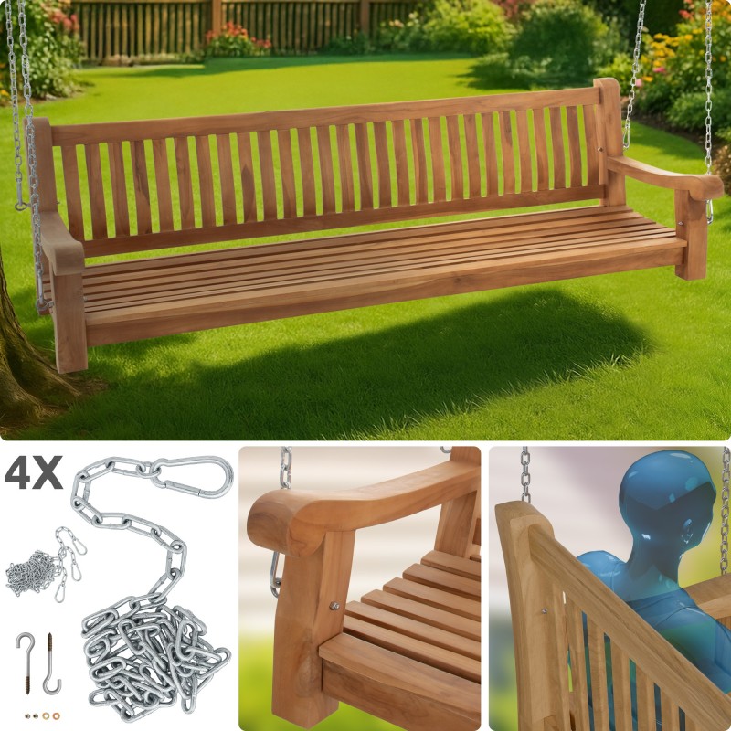 Banco colgante de teca Joyce de 220 cm