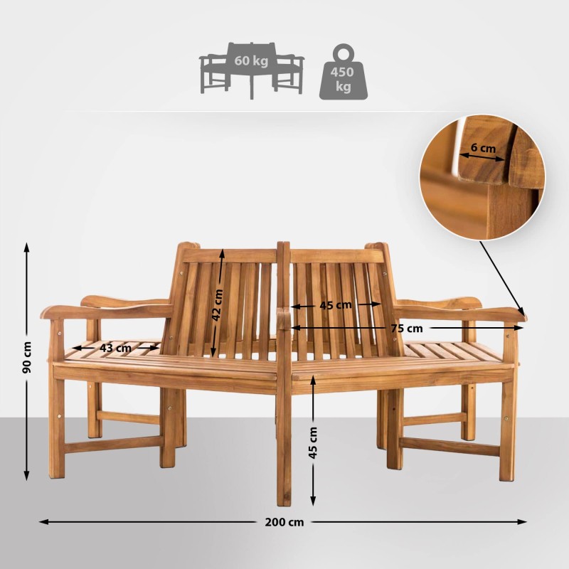 Banco Sonja con reposabrazos, 200 cm de teca