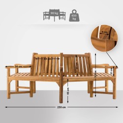 Banco Sonja con reposabrazos, 250 cm de teca