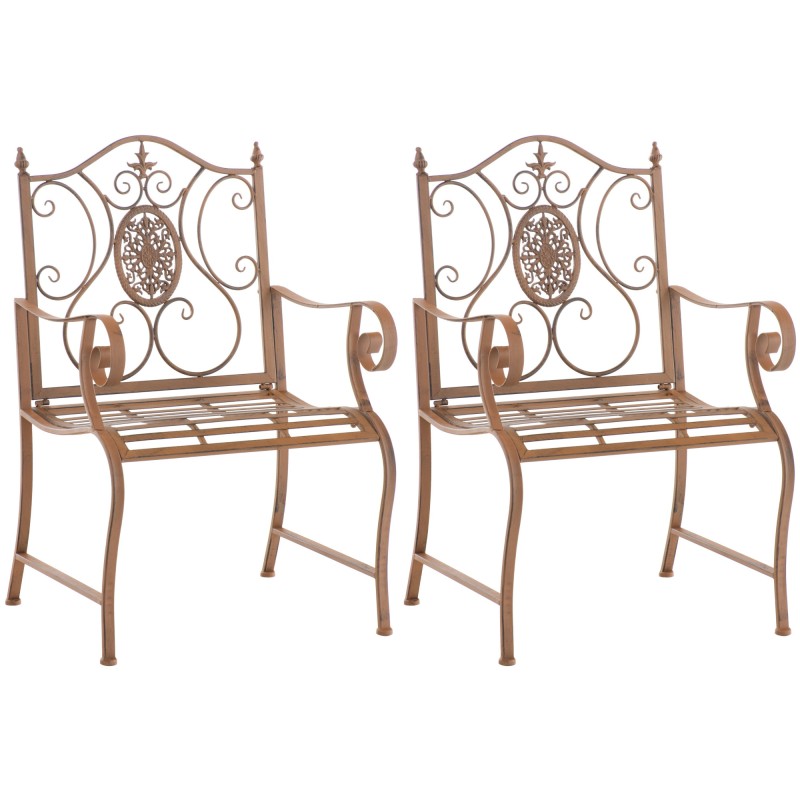 Juego de 2 sillas de jardín antiguas de color marrón de Punjab