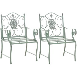 Juego de 2 sillas de jardín antiguas verdes de Punjab