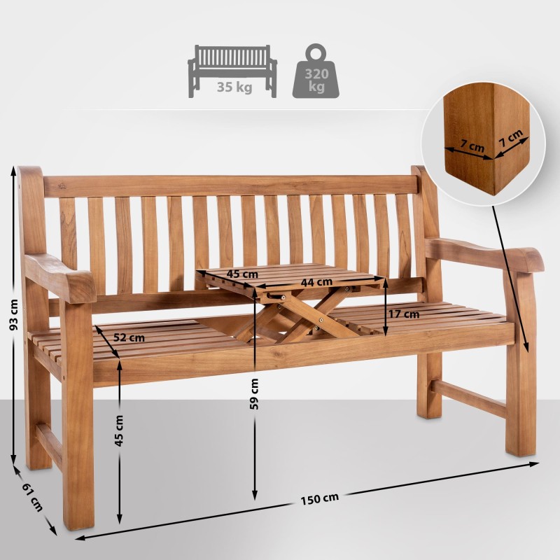 Banco Orlando de teca de 150 cm