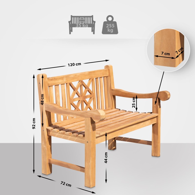 Banco de teca Florida de 120 cm con funda de teca