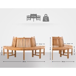 Banco semicircular Leming, teca de 200 cm