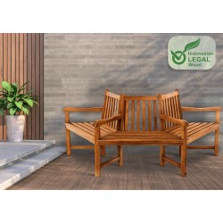 Banco Kenna con reposabrazos, semicircular, 200 cm de teca