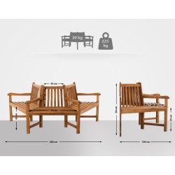 Banco Kenna con reposabrazos, semicircular, 200 cm de teca