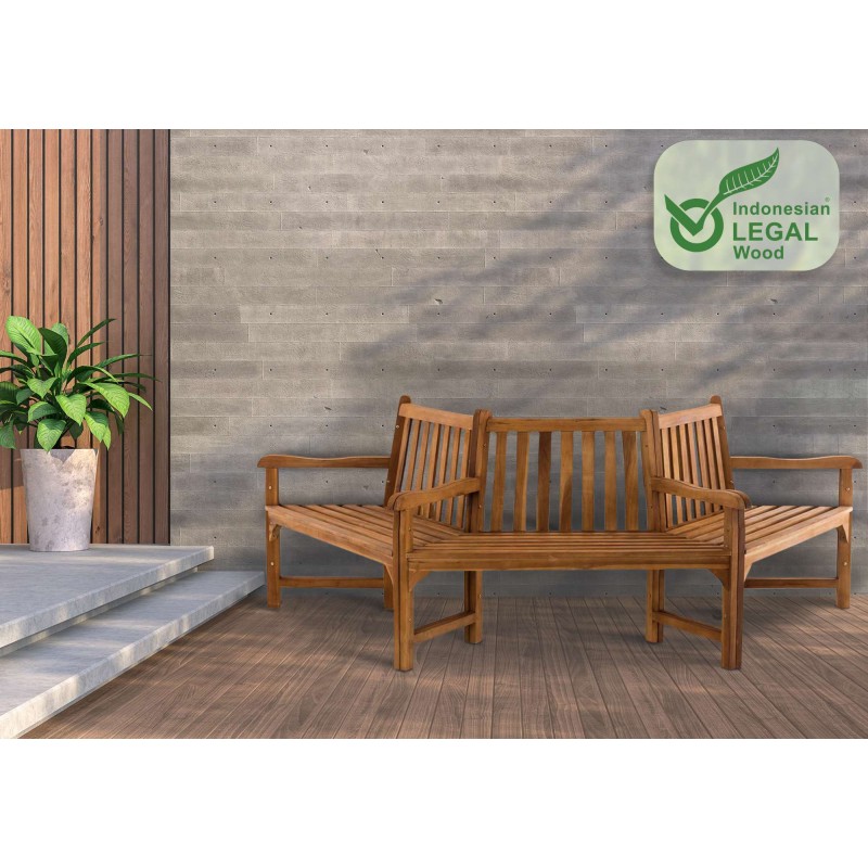 Banco Kenna con reposabrazos, semicircular, 250 cm de teca