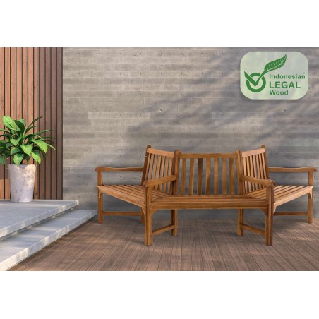 Banco Kenna con reposabrazos, semicircular, 250 cm de teca