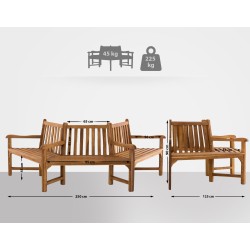 Banco Kenna con reposabrazos, semicircular, 250 cm de teca