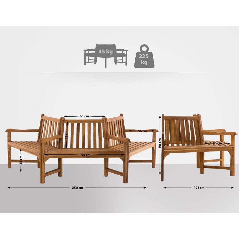 Banco Kenna con reposabrazos, semicircular, 250 cm de teca