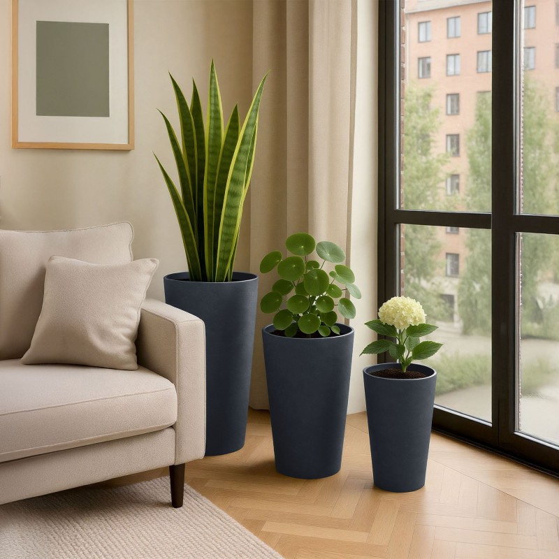 Juego de 3 macetas de color antracita