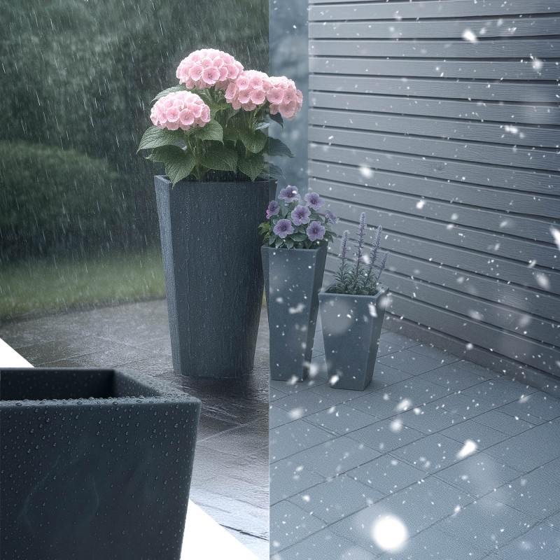 Juego de 3 macetas, 2 de color antracita