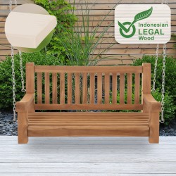 Banco mecedor Joyce con cojín, 120 cm, teca color crema