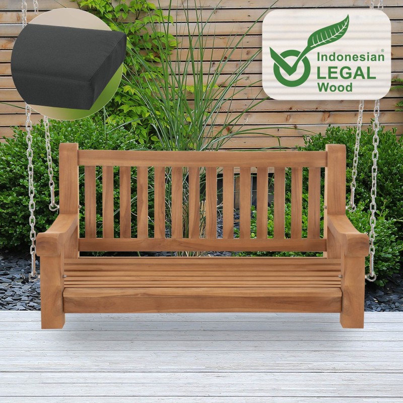 Banco mecedor Joyce con cojín de asiento, 120 cm, teca gris oscuro