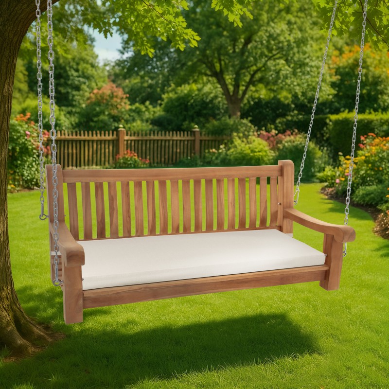 Banco mecedor Joyce con cojín, 150 cm, teca color crema