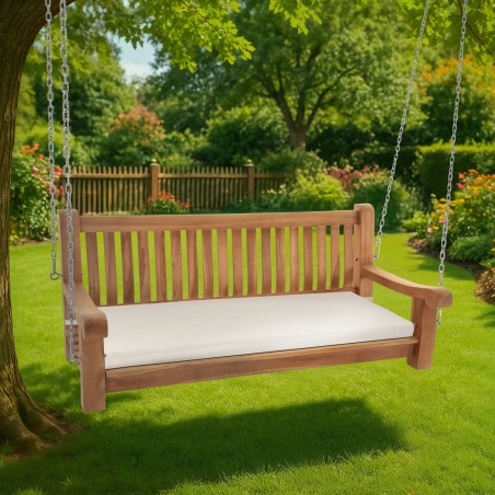 Banco mecedor Joyce con cojín, 150 cm, teca color crema