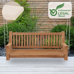 Banco mecedor Joyce con cojín, 150 cm, teca color crema