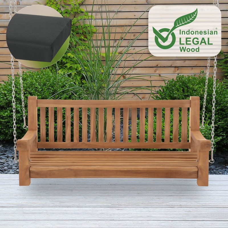 Banco mecedor Joyce con cojín de asiento, 150 cm, teca gris oscuro